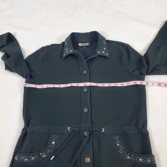 Christine Alexander Womens Black Rhinestone Studded Drawstring Waist Jacket Sz S - Picture 6 of 8